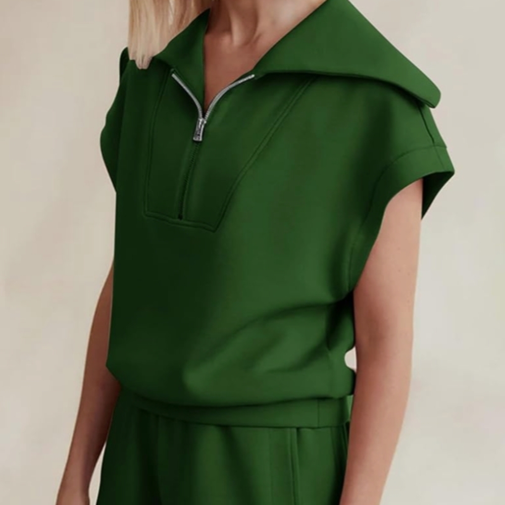 Green Short Sleeve Zip-Up Top XL New
